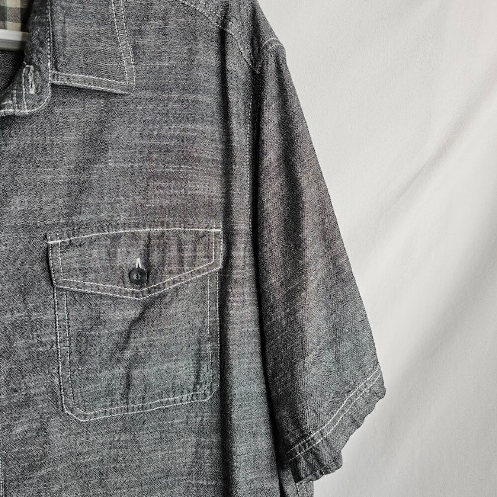 Men's WOOLRICH Button Up Down Shirt size XXL GRAY Cotton Chambray Short Sleeve - Picture 3 of 6